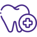 Purple icon of a tooth and a medical cross.