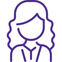 Purple icon of a woman with long curly hair.